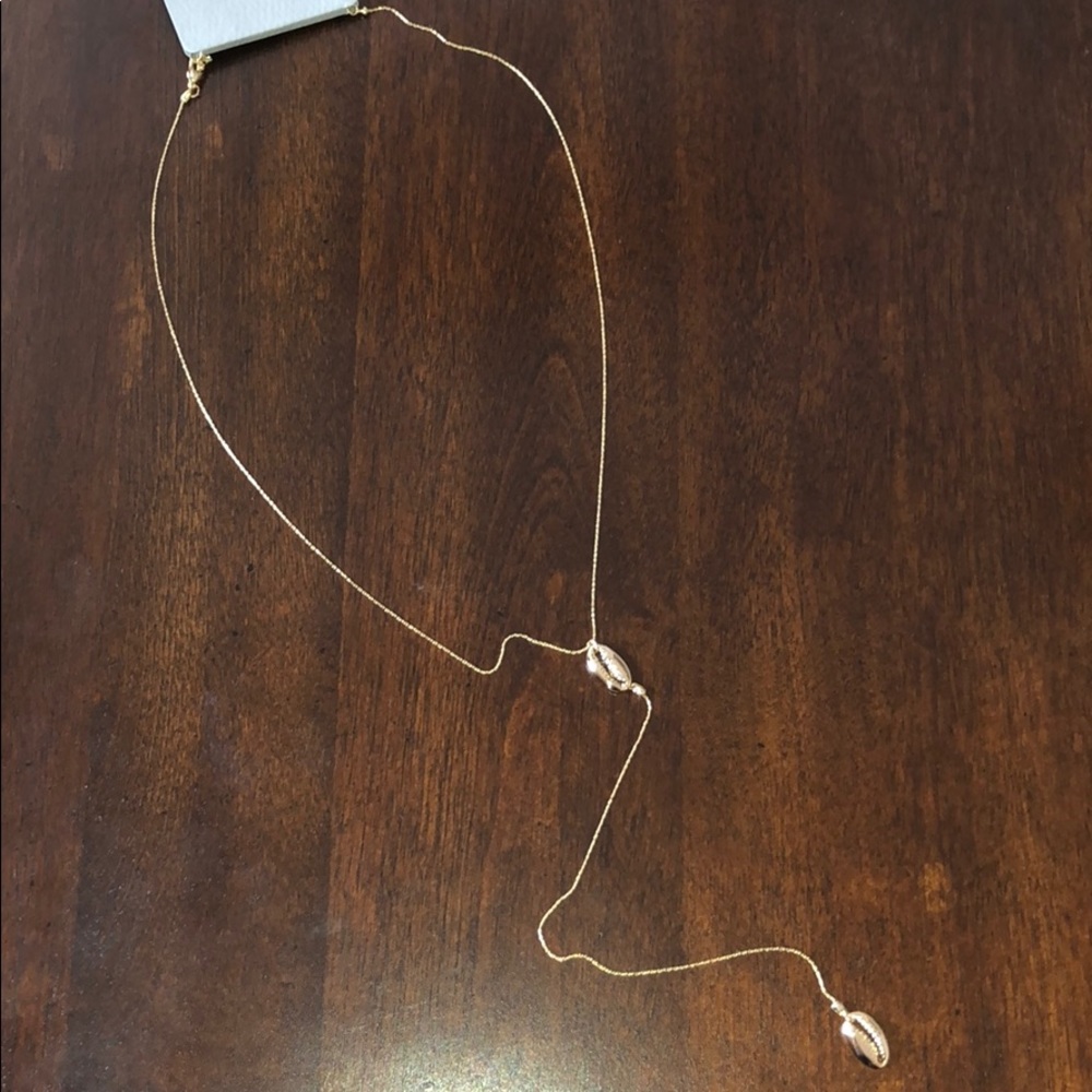 Gold shell lariat delicate necklace